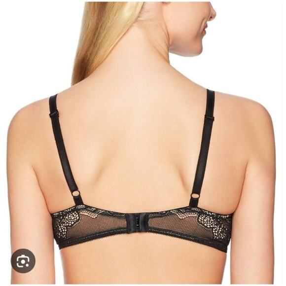 WACOAL Take The Plunge Crochet Lace Bra 851273 Black 34C Underwire Mesh Soft Cup - Picture 2 of 13